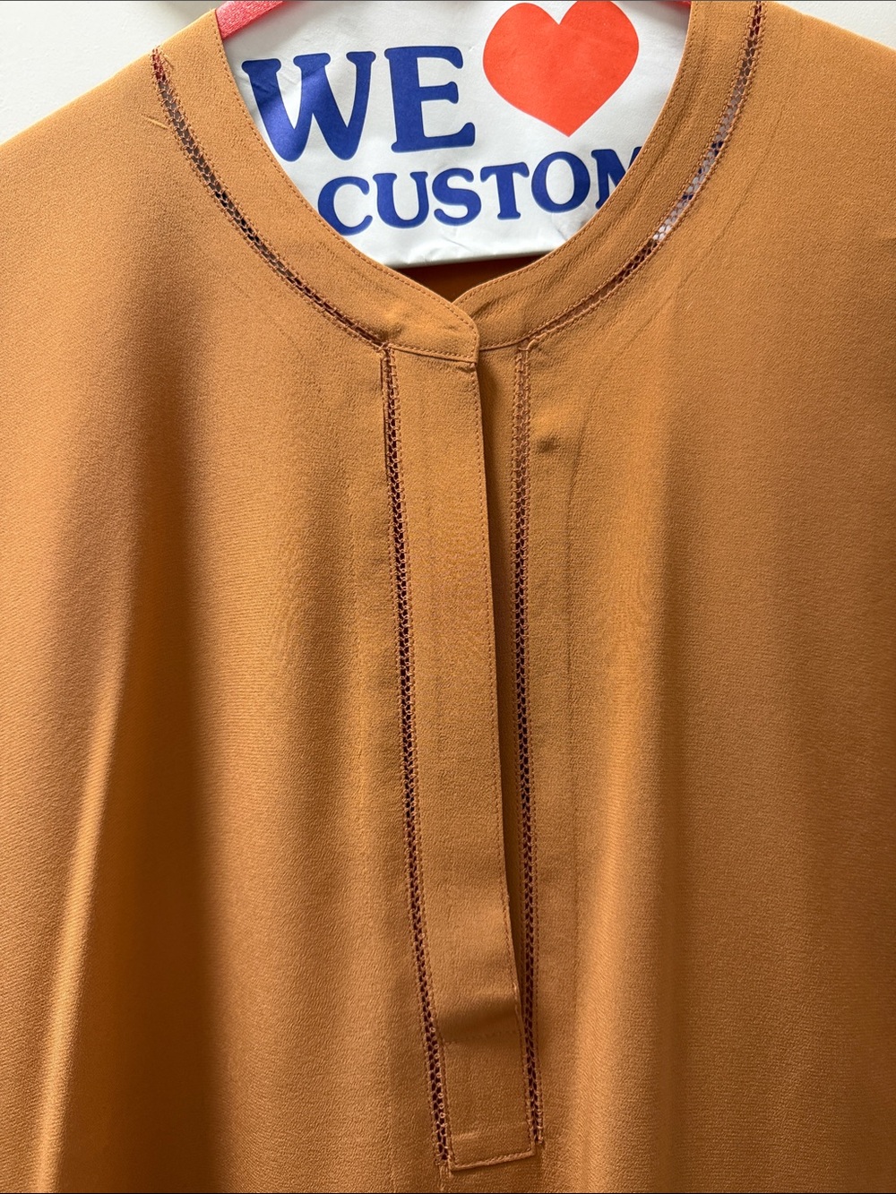Vince Long-Sleeve Henley Silk Blouse in Amber Brown - Picture 3 of 6